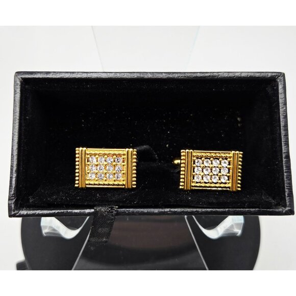 Mens vintage cufflinks gold tone crystal - Picture 1 of 4